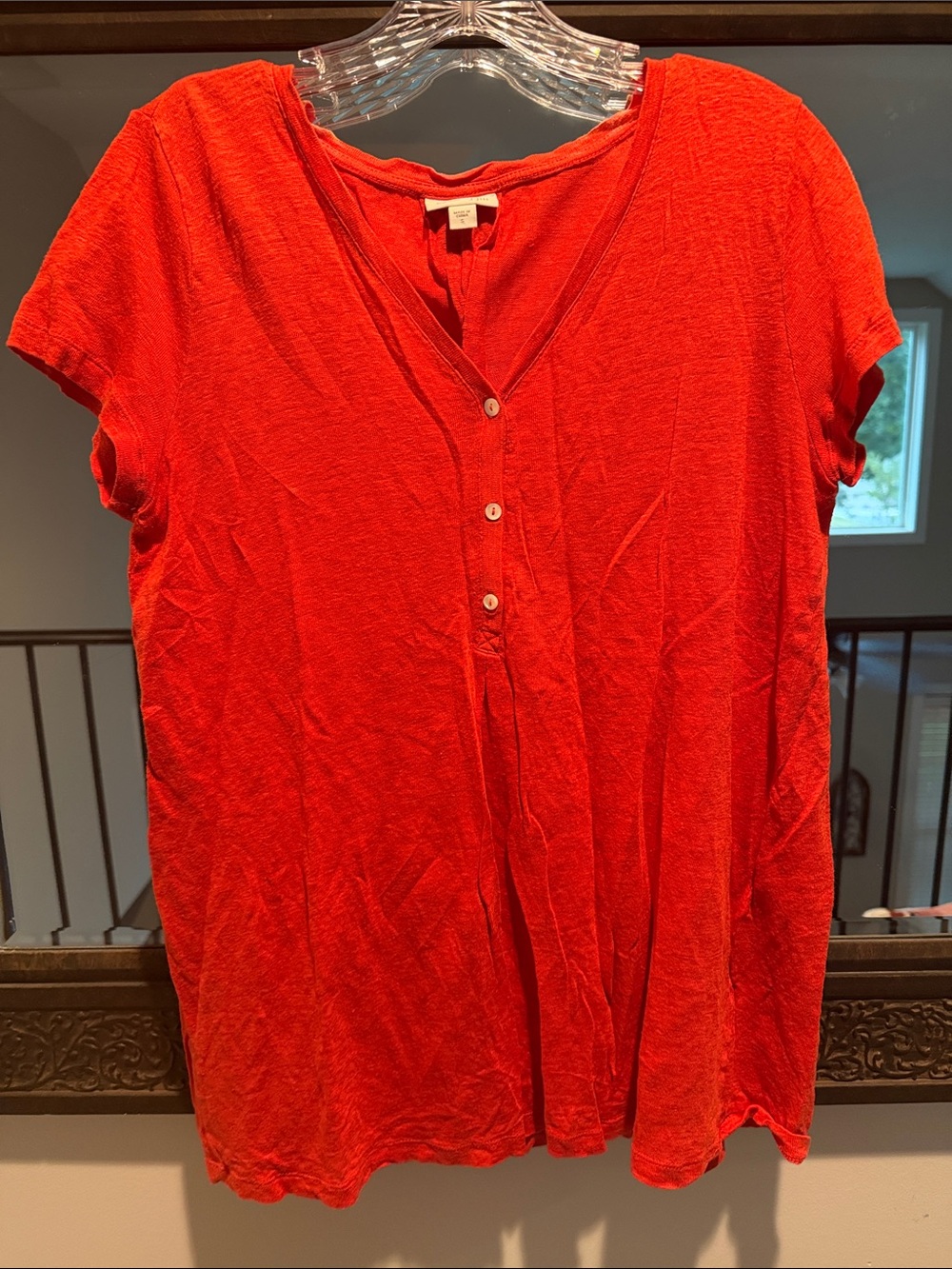 J. Jill Bright orangy  Red Short-Sleeve Button-Front Top